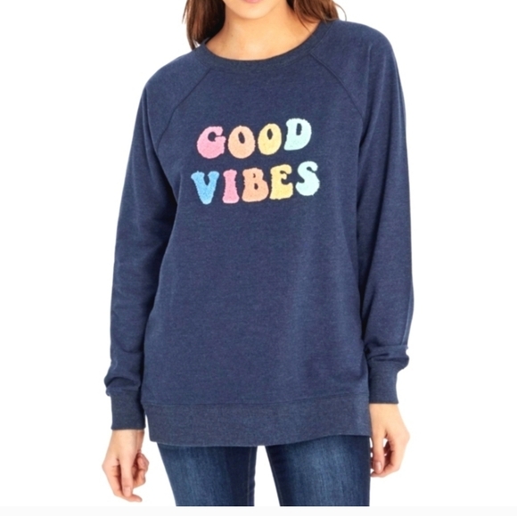 Wildfox Good Vibes Statement Sweatshirt in Blue Size Medium - Picture 1 of 12